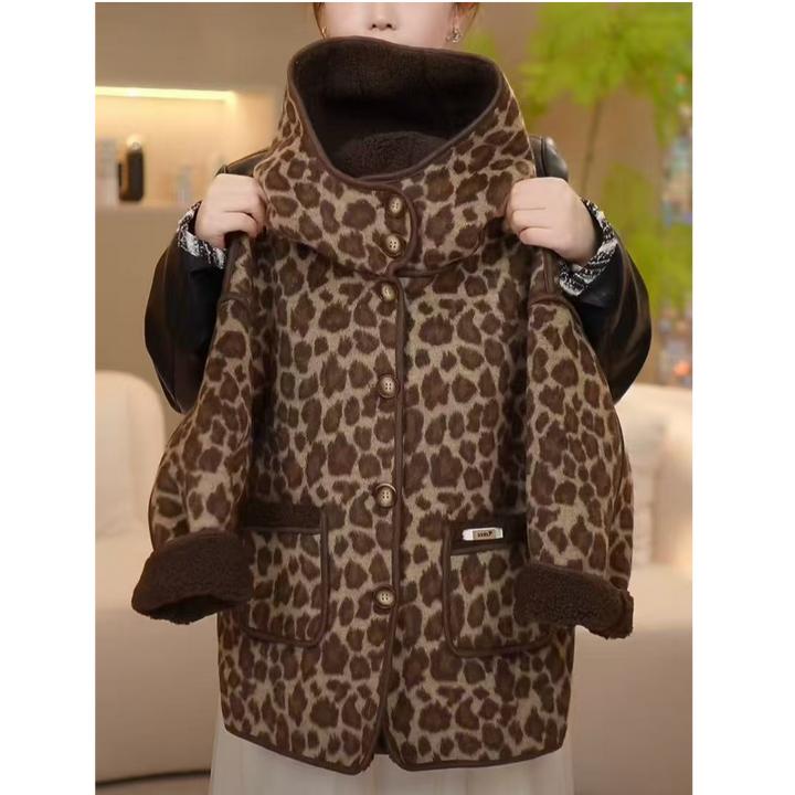〖宝甜SWEET〗女童秋冬中大童中长款豹纹毛毛加厚外套BW8022