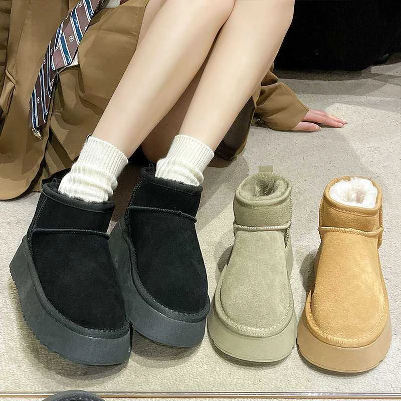 厚底冬加绒2023年新款短筒东北棉鞋加厚保暖增高雪地棉潮女款网红