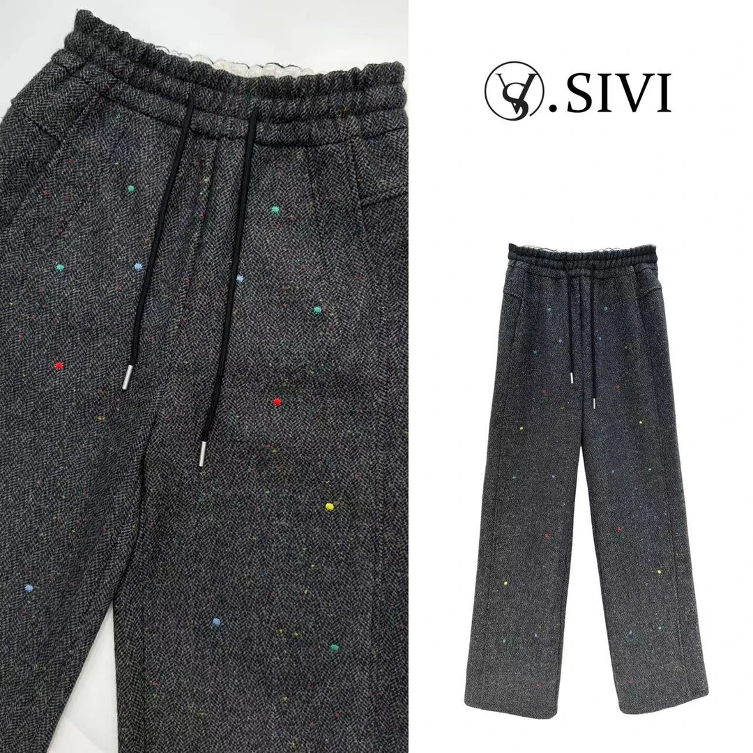 熙薇彩点重工刺绣羊毛裤【漫天华彩】冬季新款休闲裤F7564