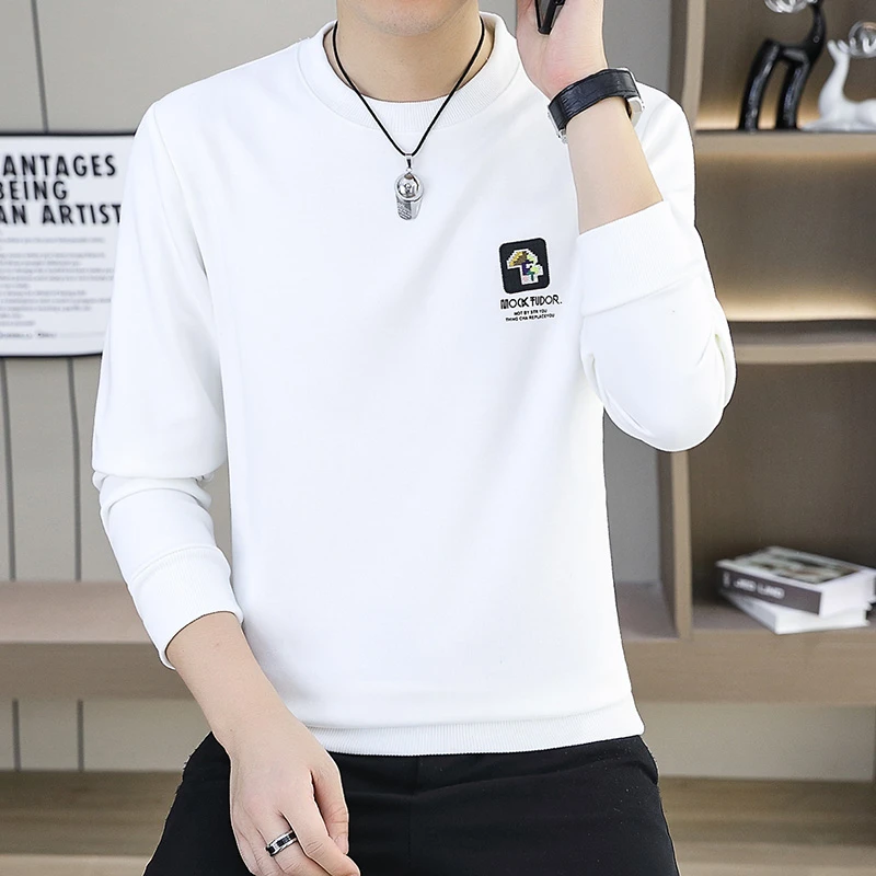 男士潮流套头秋季新款薄款简约绣花长袖简约百搭卫衣