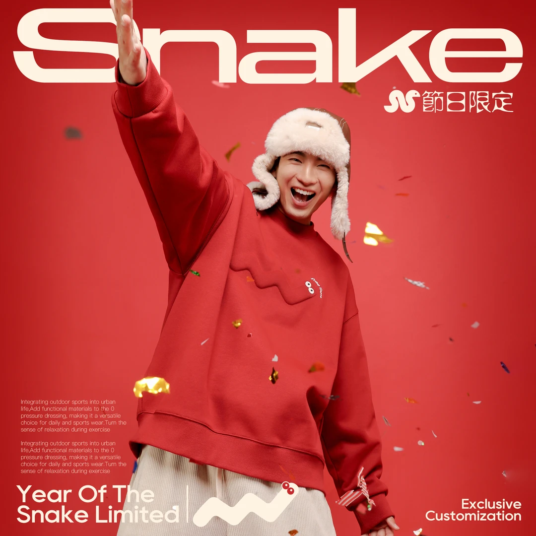 ACTUP原创蛇年限定款圆领卫衣男冬季2025本命年宽松加厚套头上衣