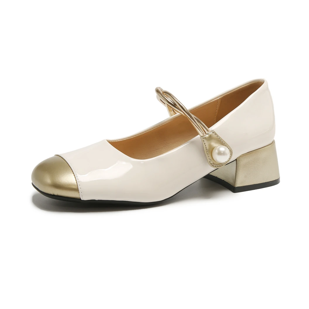 【羊皮】 真皮玛丽珍2024小香风跟高新款珍珠单鞋粗跟学院风单鞋666