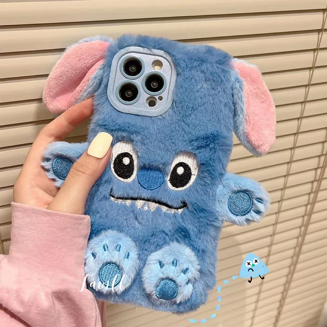 可爱史迪仔毛绒绒苹果13手机壳iphone14pro秋冬季12新款11全包ins