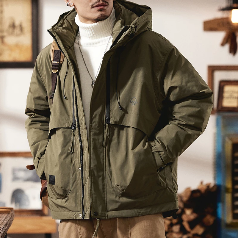 KDKJ319户外工装羽绒服男宽松大码三防保暖冲锋衣冬季连帽羽绒服