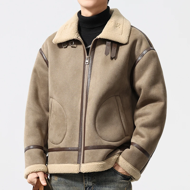 KDKM050美式复古麂皮绒男士冬季新款颗粒绒加厚外套保暖加绒棉衣