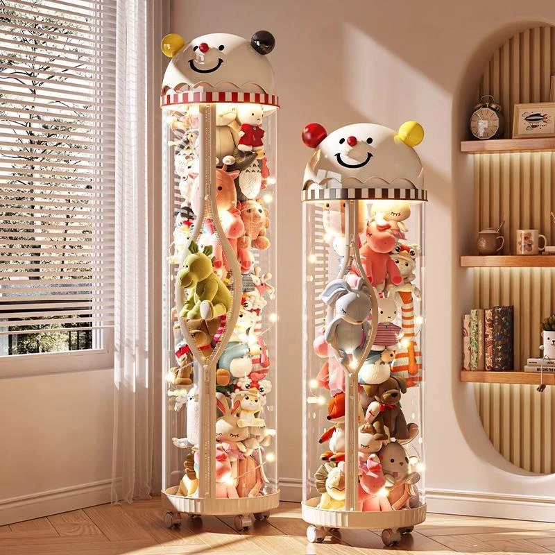 日本进口娃娃收纳桶拉链款毛绒玩貝收纳神器玩偶透明收纳筒