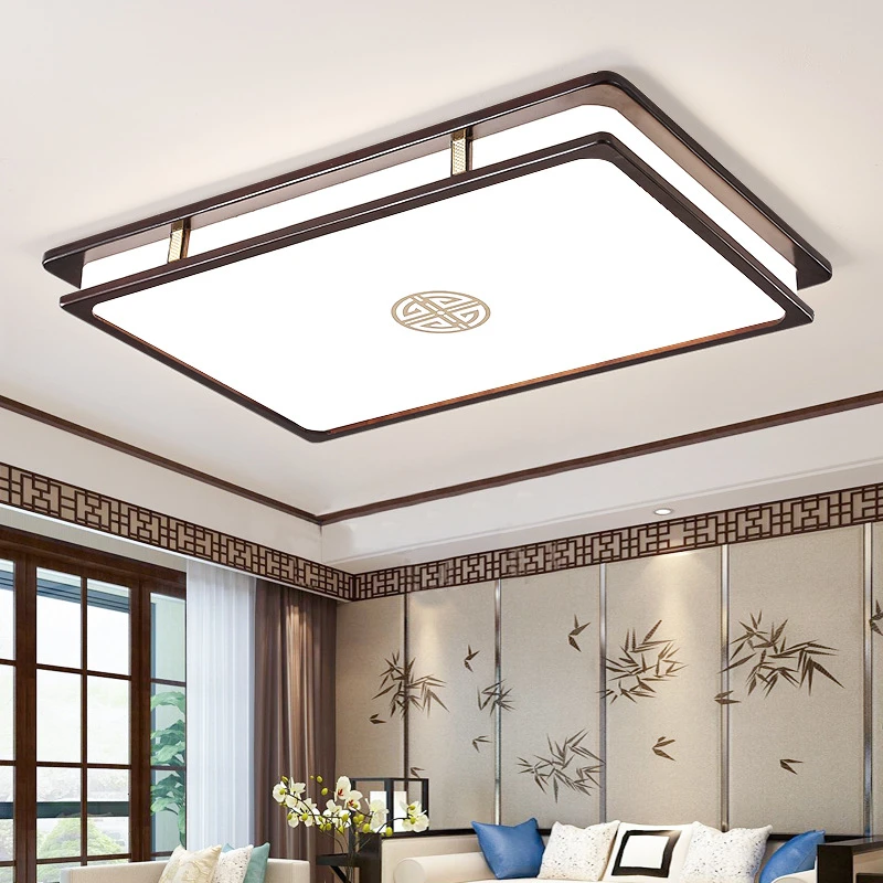 新中式实木客厅灯大厅主灯新款简约静音吊扇灯卧室吸顶灯全屋灯具