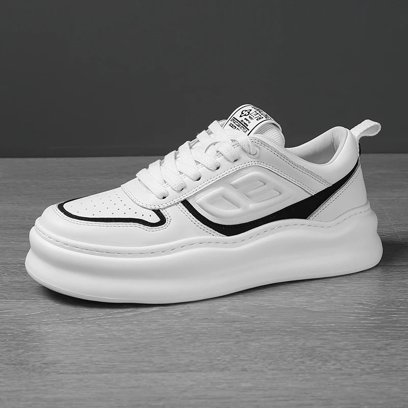小白鞋春秋男款鞋子百搭潮流时尚系带运动男鞋休闲真皮白色板鞋男