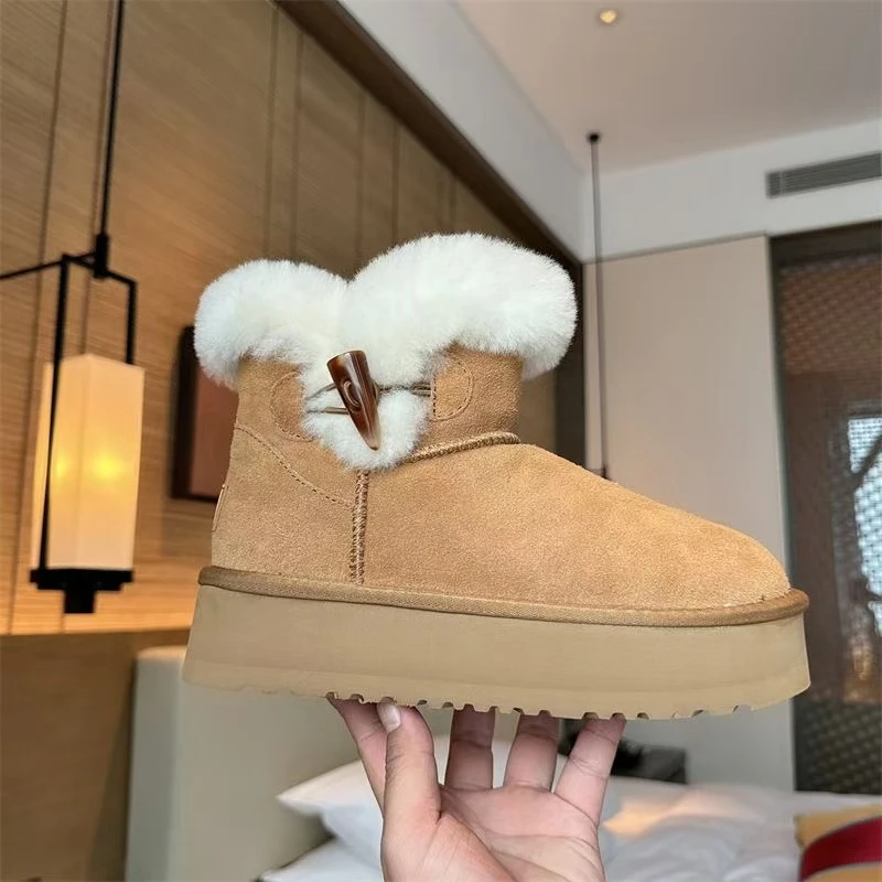 2024新款雪地靴女冬季皮毛一体加绒保暖防滑真皮棉鞋冬雨同款
