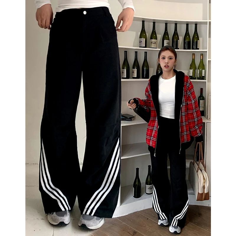 橘子树在哪儿美式复古三杠拼接工装裤女秋季宽松休闲直筒拖地长裤