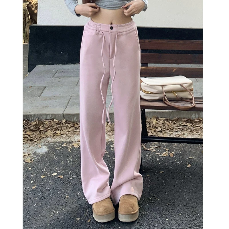 橘子树在哪儿窄版直筒加绒微喇卫裤女秋冬高腰垂感拖地休闲运动裤