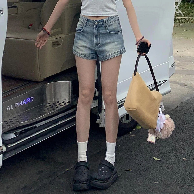 橘子树在哪儿复古牛仔女团短裤女夏季美式辣妹高腰显瘦a字热裤子