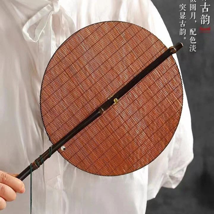 仿宋腰扇折叠收纳古风团扇麈尾扇细竹丝手工扇可卷收长柄流苏扇子