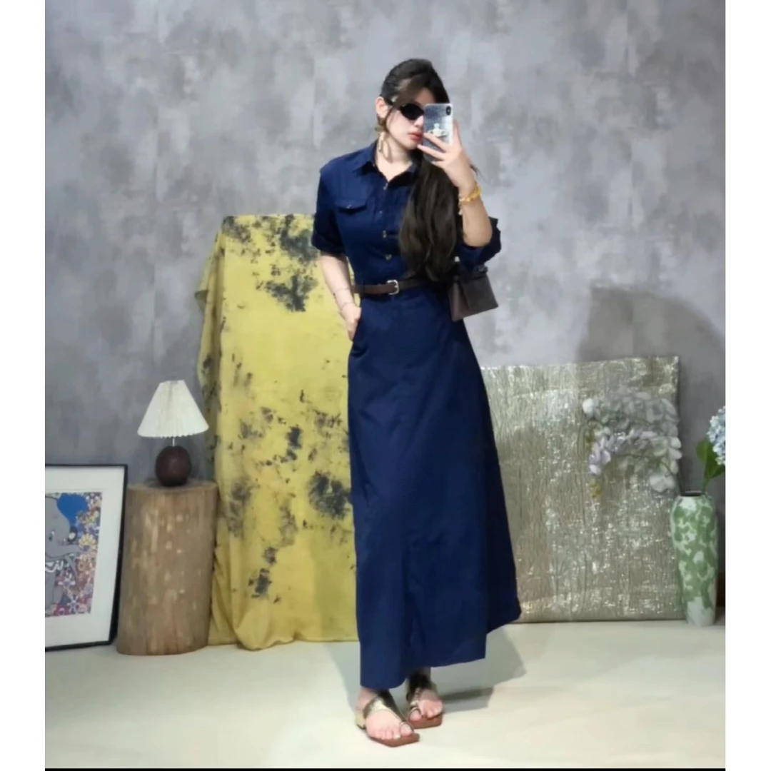 【曼城夫人】高级感气质Polo领法式工装收腰显瘦长款连衣裙