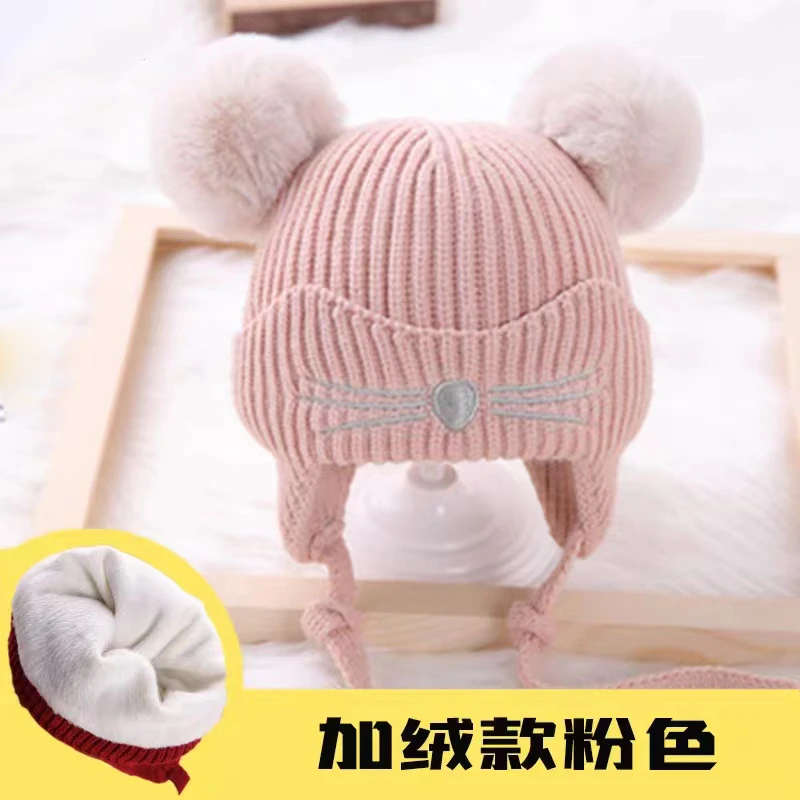 婴儿帽子秋冬毛线帽加绒婴幼儿可爱超萌男童女童宝宝护耳冬帽保暖