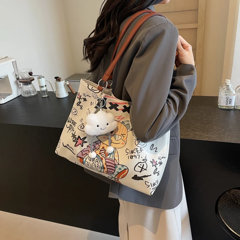 包包时尚休闲百搭托特包学生印花单肩小众ins卡通大容量包包肩包
