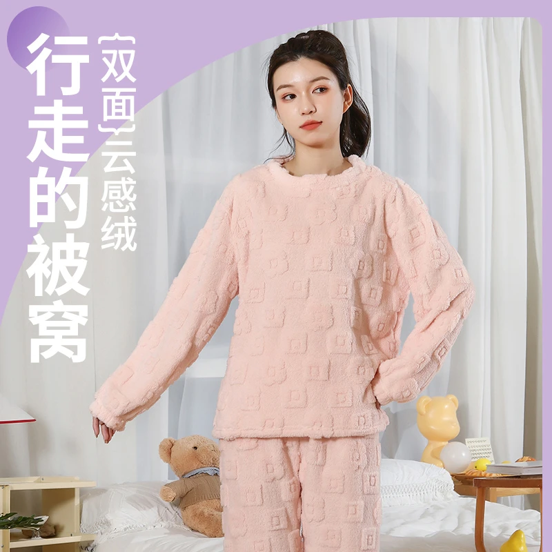 睡衣女秋冬季珊瑚绒加厚加绒网红可爱法兰绒2024新款家居服