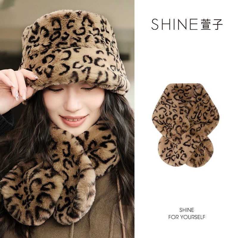 萱子 SHINE时尚豹纹保暖毛绒加厚韩版围巾