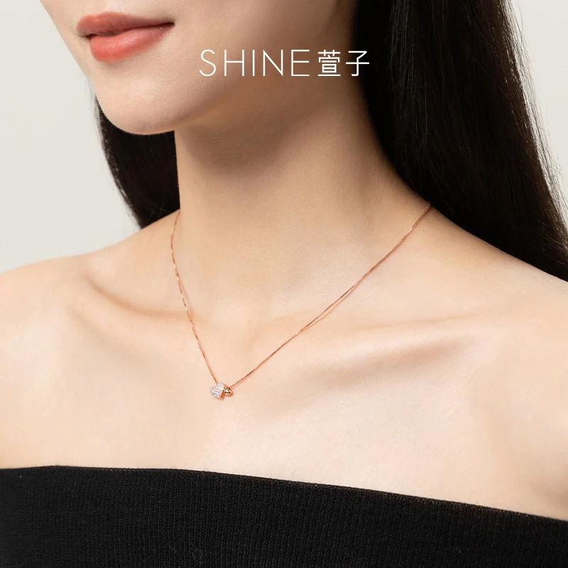链子925银合成锆石 萱子925银时尚百搭奢爱心小众银质项链【XZ】