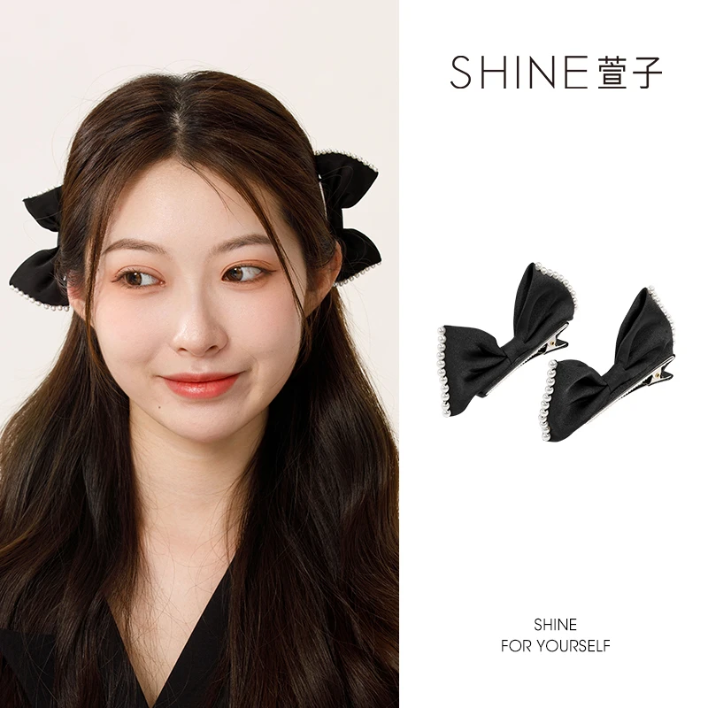 萱子气质优雅甜美可爱黑色立体蝴蝶结发饰头饰秋冬