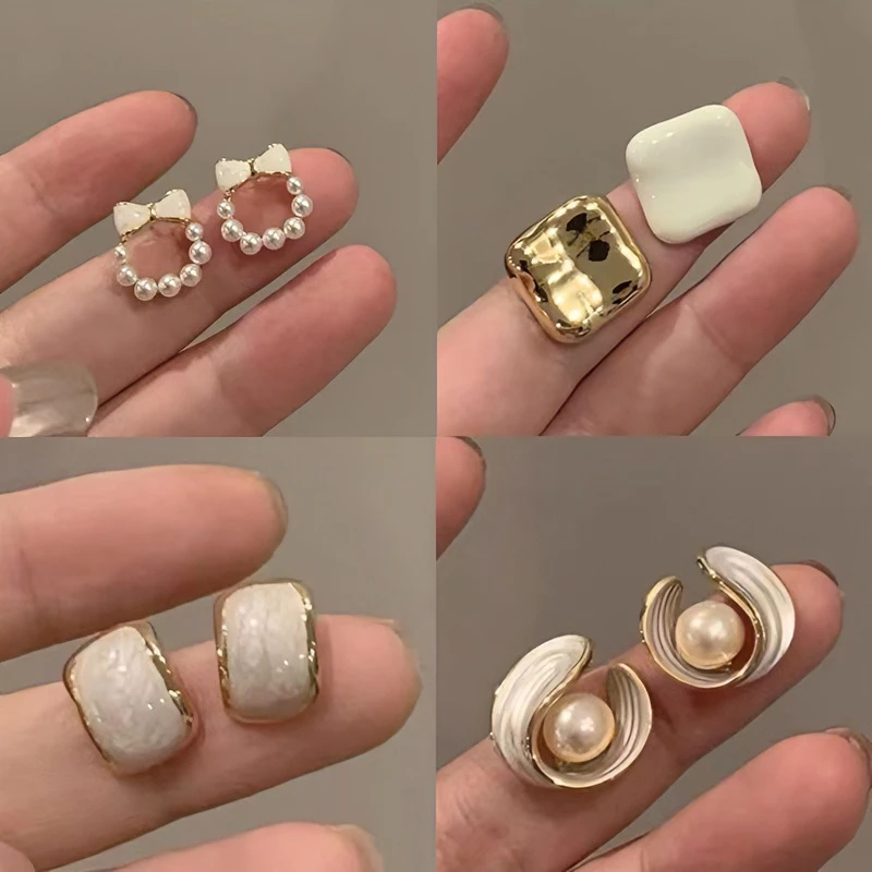 极心 铜合金耳饰 小众设计感珠珠耳钉女夏ins法式复古轻奢耳环