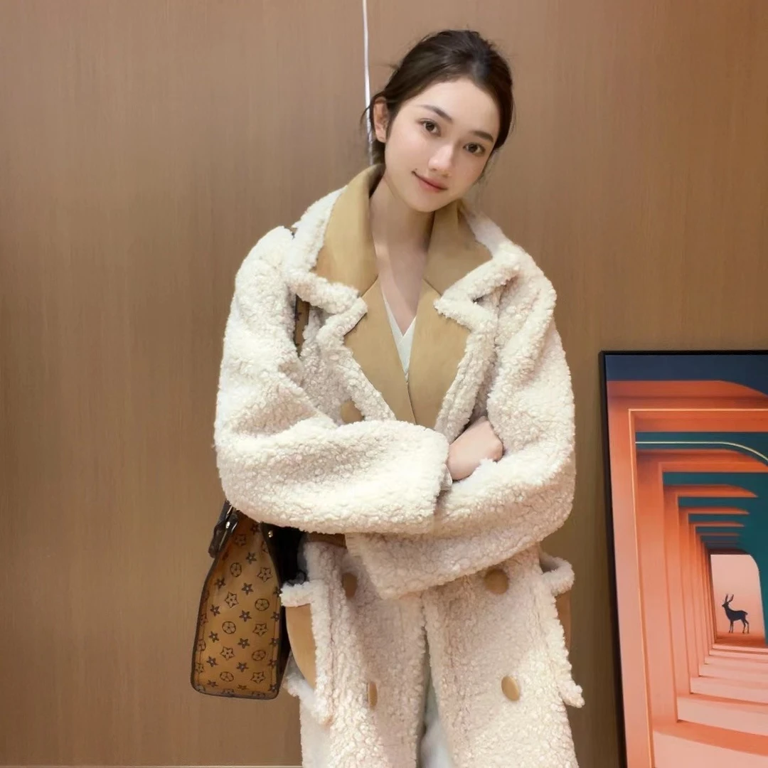 时尚潮流气质长款保暖颗粒羊毛女装外套#QSXHR03042