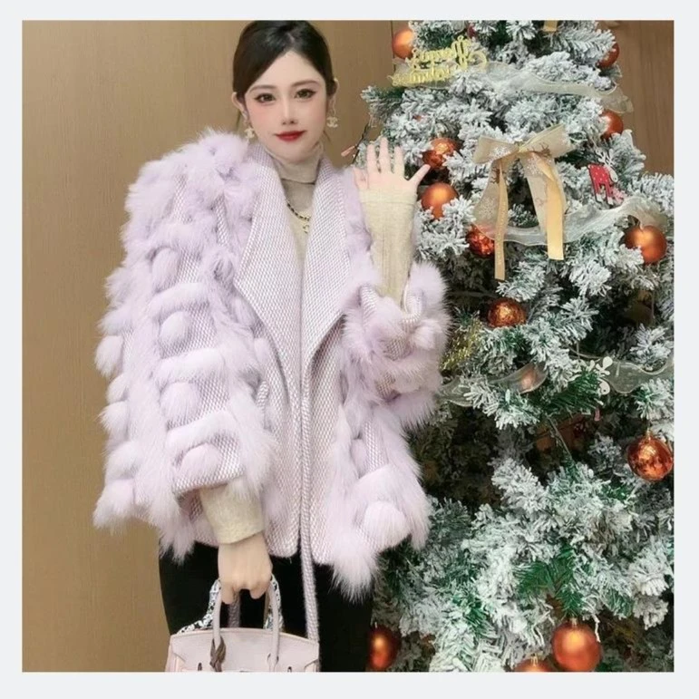 秋冬新款方块狐狸毛外套#WWAA2205