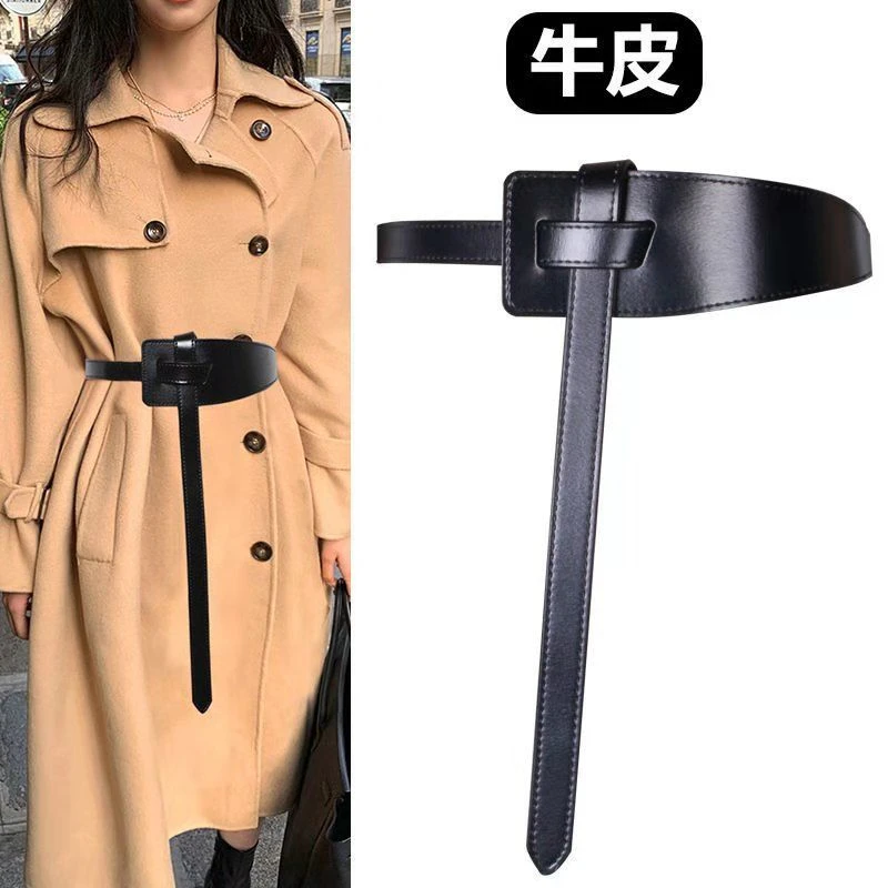 女士细腰封装饰配连衣裙大衣高级感真皮加长时尚百搭头6cm尾1.8cm
