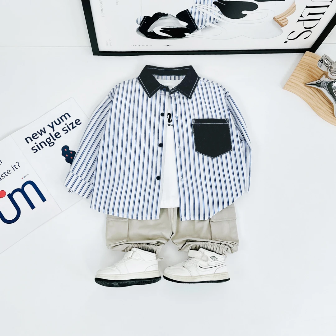 儿童衬衫长袖2024新款秋装男童春秋上衣 D-HZ24957 悠悠童话童装