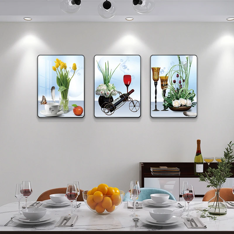 花卉酒杯餐厅装饰画现代简约轻奢饭厅三联壁画走廊楼梯过道挂画