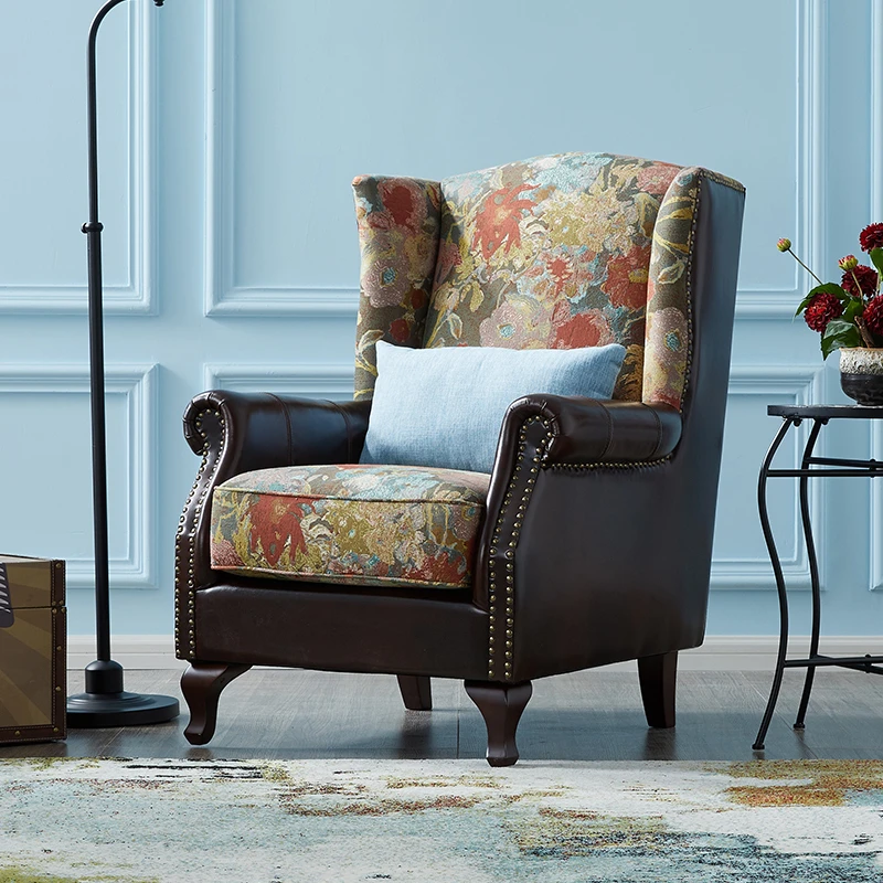 老虎椅美式创意单人沙发客厅卧室书房落地皮艺老虎凳高背沙发椅