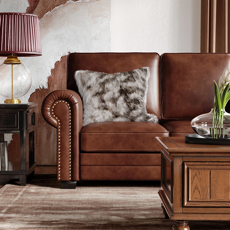 客拉客美式乡村皮艺酒店沙发套装组合小户型客厅头层牛皮三人