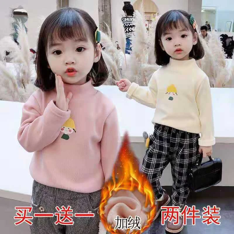 朵美巴拉巴拉宝宝秋冬装女童中高领加绒新款儿童装T恤保暖衣宝宝