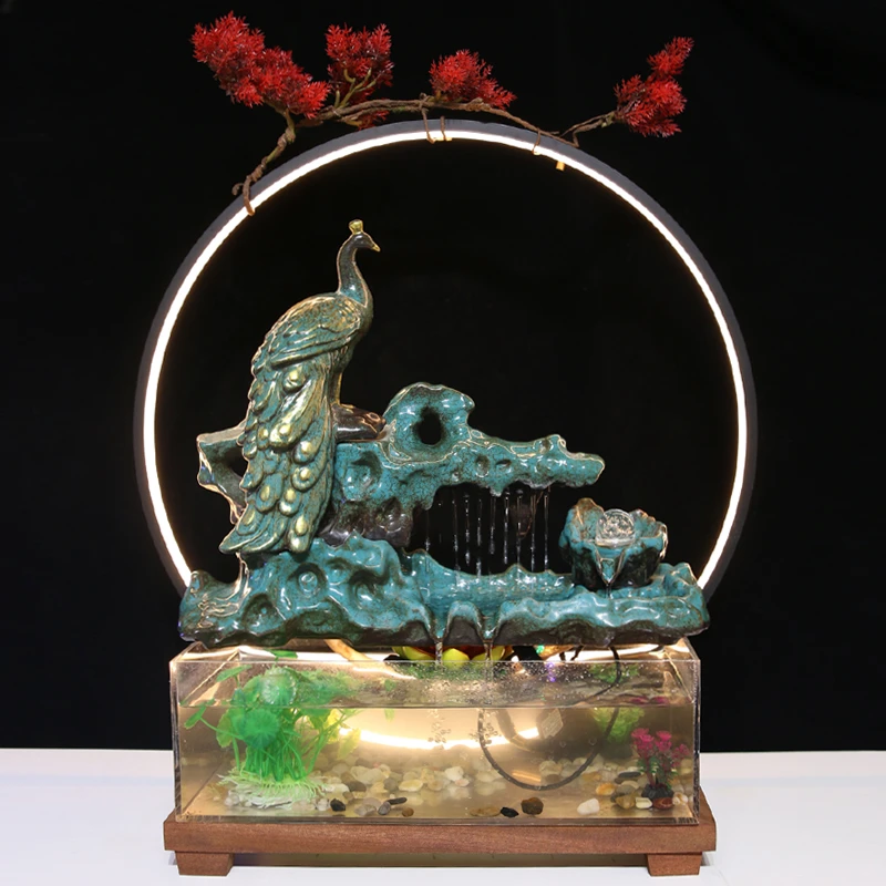 流水摆件0165多彩孔雀+圆灯圈
