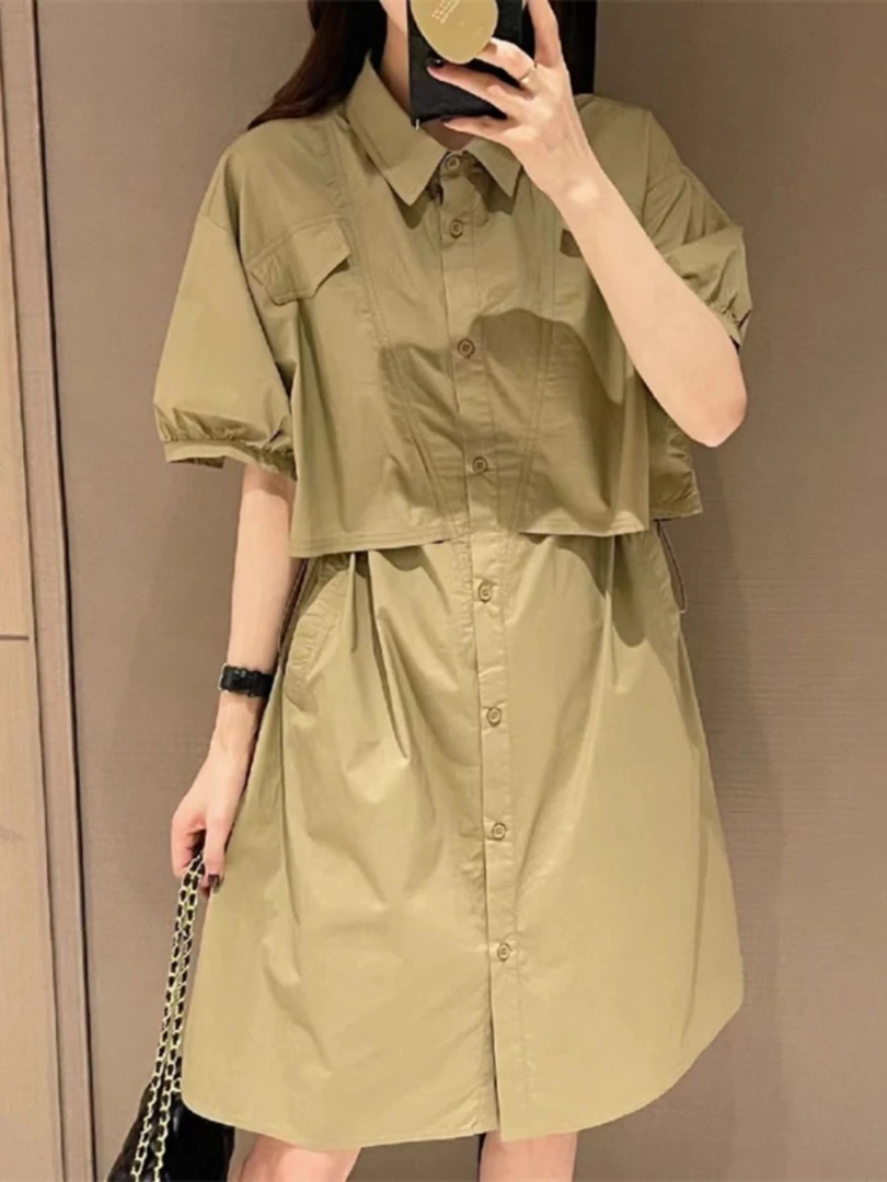 休闲时尚通勤POLO领裙子女春夏2025新款大码收腰显瘦短袖连衣裙