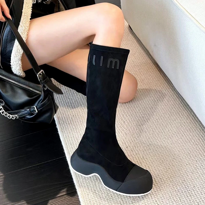 厚底长筒靴小个子高筒靴子女2024新款爆款秋冬骑士靴弹力瘦瘦靴