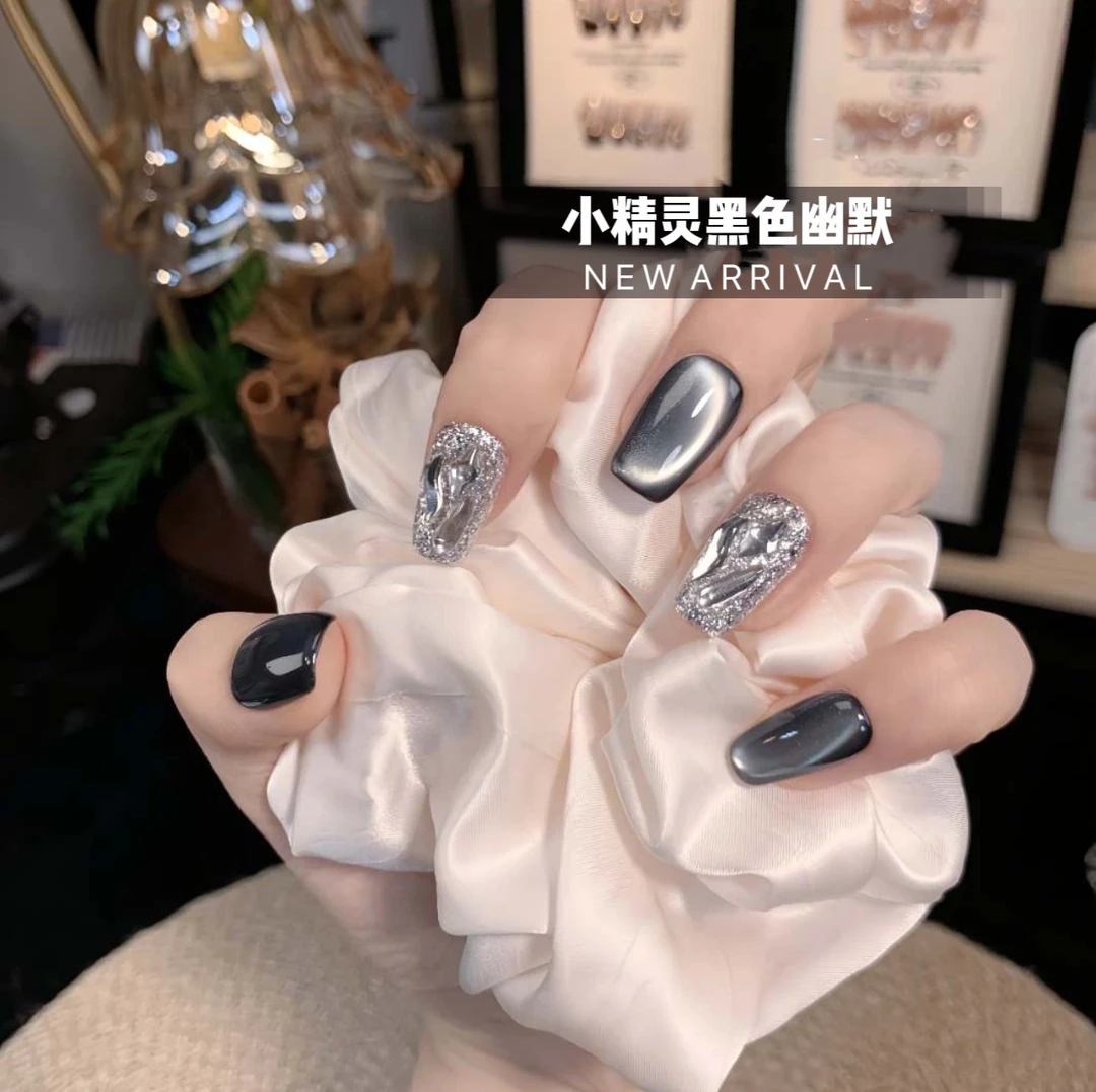 【黑色幽默】纯手工光疗穿戴甲黑色高级冷漠酷炫气场渐变流行穿戴甲