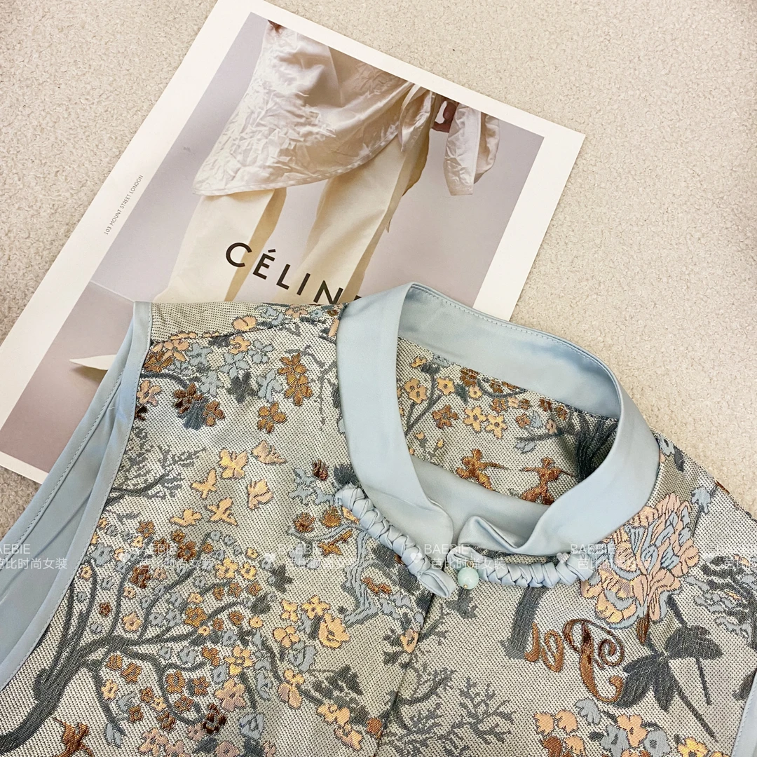 YUE 8699 国风盘口圆领百搭复古休闲印花中式印花民族风女马夹