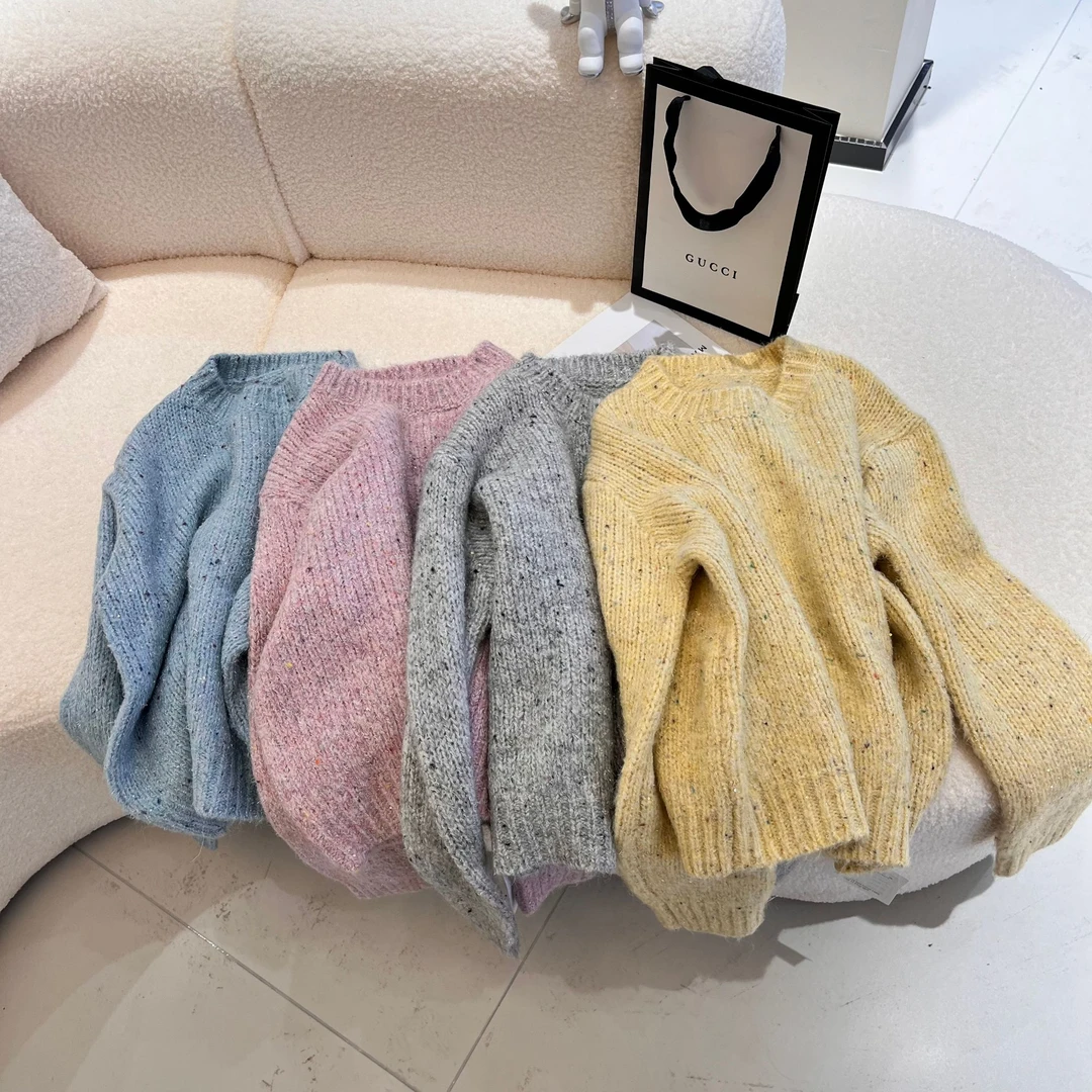 YUE 82221 糖果色圆领细闪小众韩系毛衣