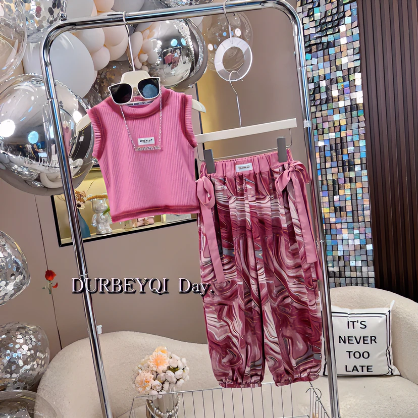 女童夏季新款撞色无袖背心休闲显瘦裤子套装洋气时髦女孩度两件套