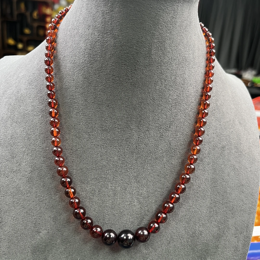 【天香如易】天然琥珀蜜蜡缅血圆珠项链