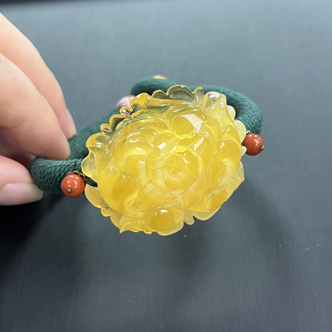 【天香如易】天然琥珀蜜蜡牡丹花手镯(多样性发货)
