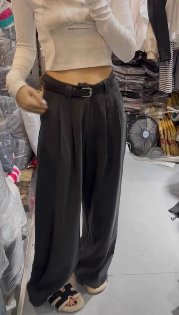 韩国2023秋冬加厚新款宽松韩版腰带气质显瘦时尚百搭西装阔腿长裤