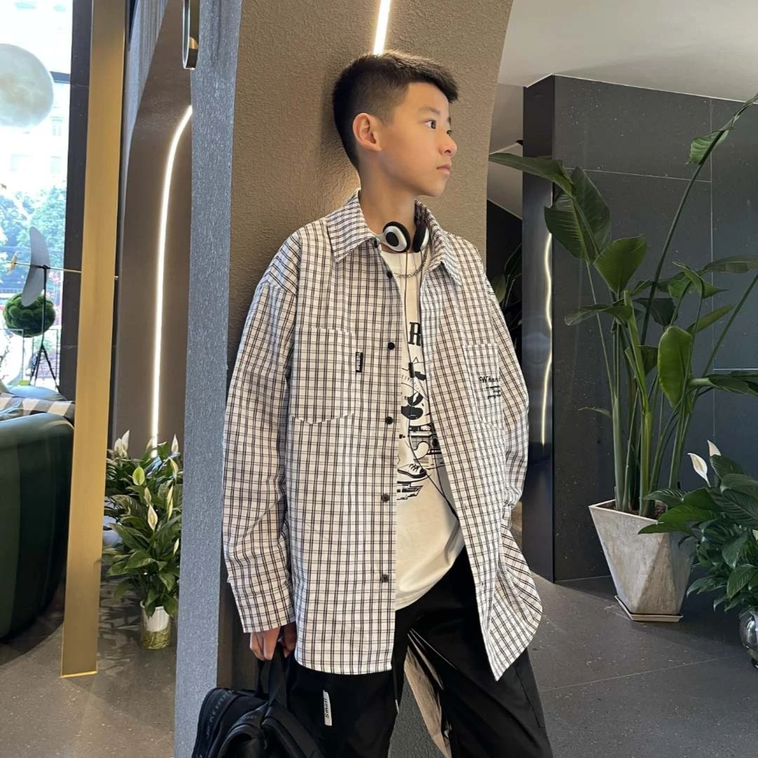 8858【睿睿妈】美式休闲格子衬衫外套高级感长袖衬衣亲子中大童外套