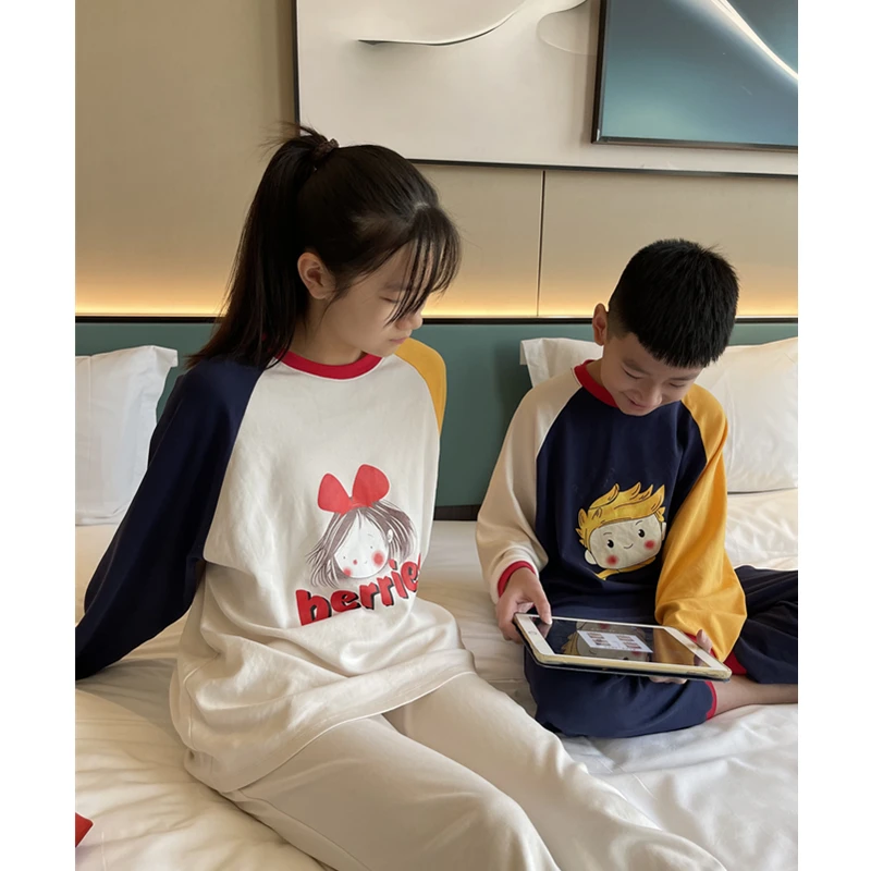 2624【睿睿妈】撞色拼接居家服亲子套装中大童圆领套头睡衣宽松版型