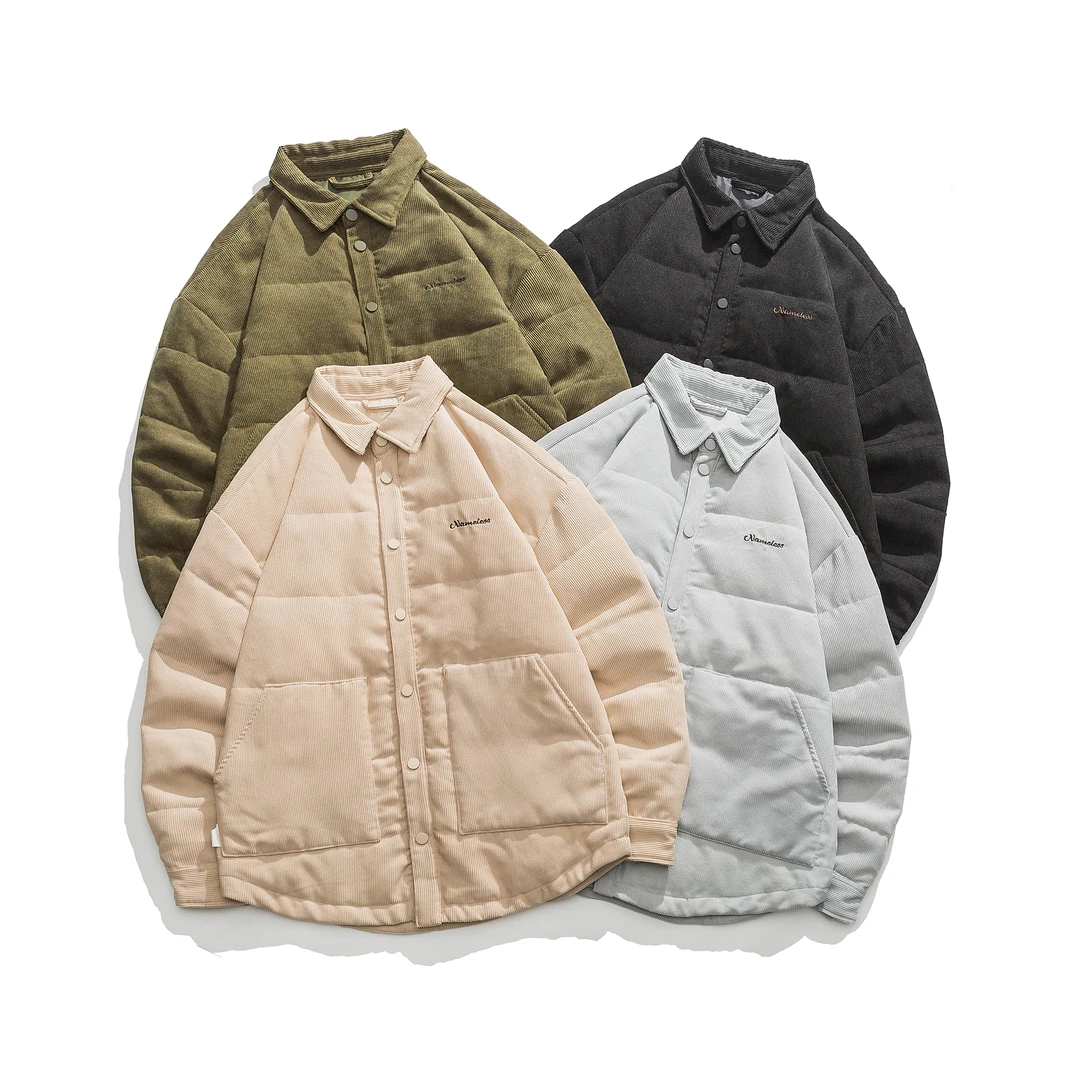 灯芯绒情侣款【羽绒服】 90白鸭绒宽松圆弧下摆秋冬衬衫外套夹克