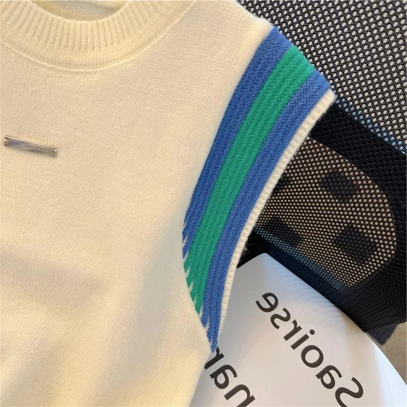 时尚设计感撞色无袖针织马甲背心男女时髦洋气修身显瘦坎肩上衣