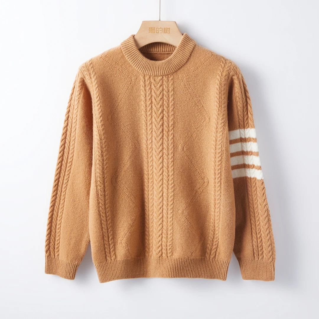 【羊毛+羊绒】D249童装绞花中性TB羊毛针织衫套头款中大童儿童