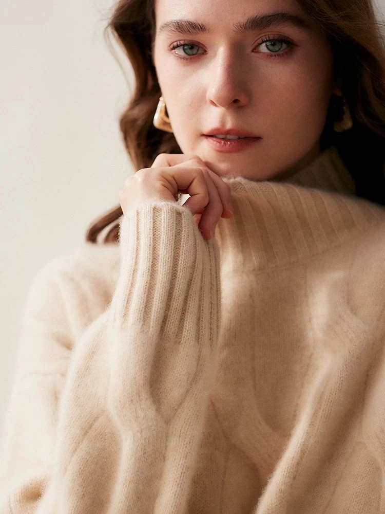 鄂尔都市牧王羊绒衫女半高领加厚针织套头宽松百搭打底衫秋冬新款