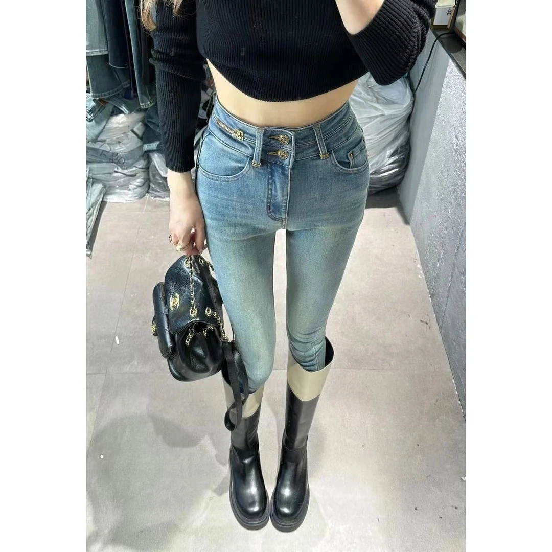 【七柒同款】秋冬新款超绝显瘦气质高级百搭加绒牛仔裤